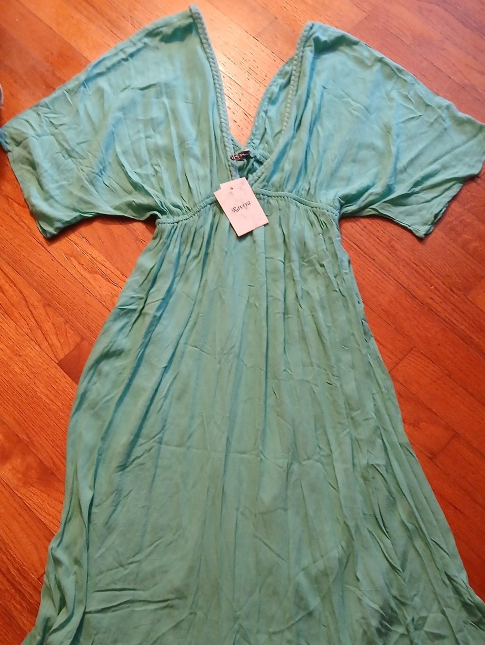 Raviya Womens Sz S Seafoam Green Braided V-Neck Maxi Dress/Swim Cover Up NWT